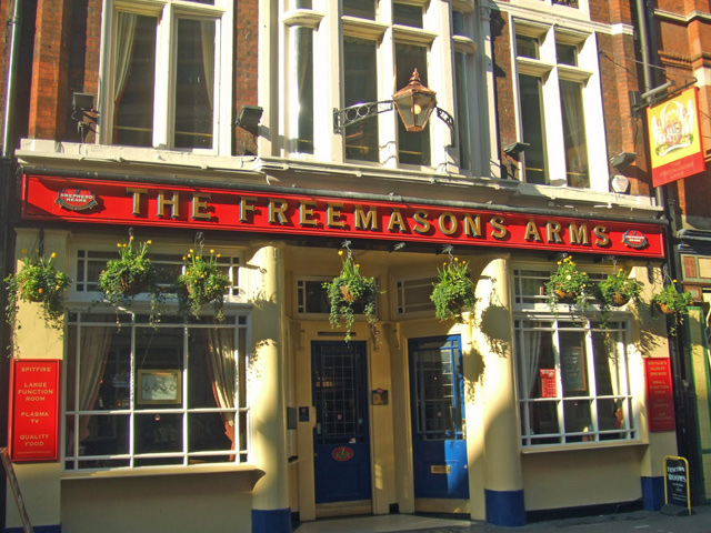 Freemasons Arms, Long Acre London, WC2.  Attribution - Matt Brown from London, England, CC BY 2.0 <https://creativecommons.org/licenses/by/2.0>, via Wikimedia Commons
